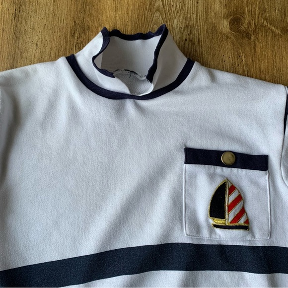 Vintage 80s Nautical Collared Sweatshirt Small Sailing Fisherman Core Striped - Picture 2 of 8